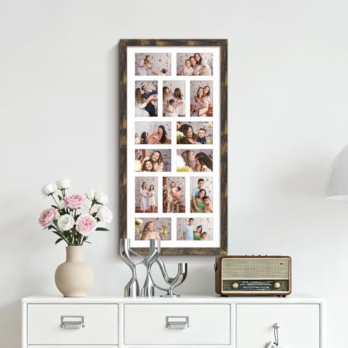 Image of DUENPY 14x30 Picture Frame 4x6 Collage Picture Frame Displays Fourteen 4x6 inch Photos Collage Wall Decor Wall Hanging Brown