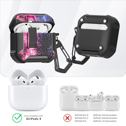 Image of for AirPods 4 Case with Magnetic Secure Lock Clip and Phone Stand, Compatible with Magsafe Charging, with Carabiner&Cleaner kit for Apple iPod 4th Generation Cover(2024) Men Women (Starry Sky)