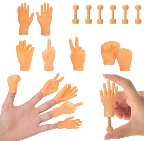 Zhaohyjianm Tiny Hands on Sticks 6 Pcs Little Finger Hands with Holder Mini Left and Right Hands with 4 Gestures: Fight Peace Thumbs Up OK Game Prank Funny Toys