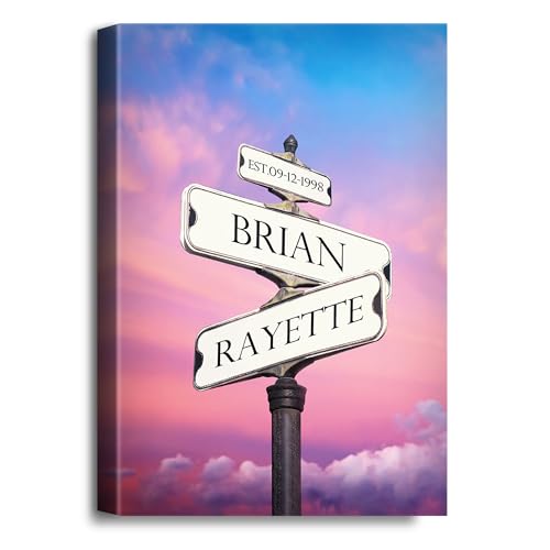 A&T ARTWORK Street Sign Black and White Canvas Prints Gift Your Names,the Date and romantic verses or write your own message Gift for Anniversary,Valentine's day,Wedding. 24X36 inches
