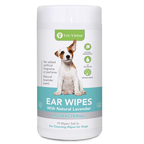 VET-VIRTUE Dog Ear Cleaner Wipes - Fragrance Free Ear Infection Treatment for Dogs