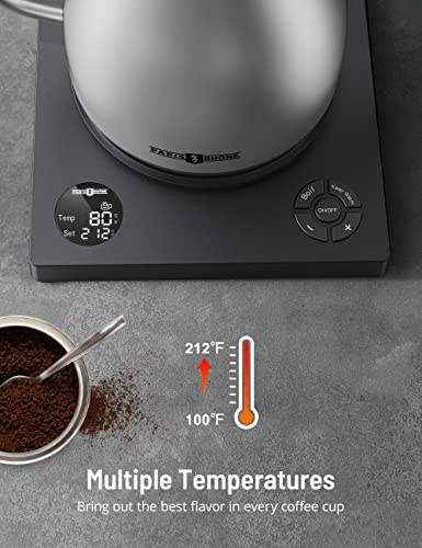 Image of Paris Rhone Gooseneck Electric Kettle, Temperature Variable Tea Kettle for Coffee Tea Brewing, 1L Stainless Steel Electric Kettle, 2H Keep Warm, Built-in Stopwatch,Silvery