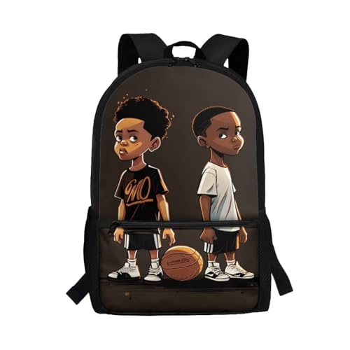 ZOUTAIRONG American Boy Backpack 13 Years Old Black Boys Bookbag with Bottle Holder African Book Bag for 3rd 4Th Grade Afro Kids School Bag for Boys Age 8-10 Back to School