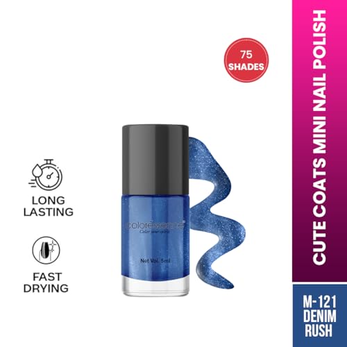 Image of Coloressence Cute Coats Long Lasting Nail Paint | Chip Resistant | Quick Dry | One Swipe Application | Toxin Free|Denim Rush -6ml, Glossy Finish