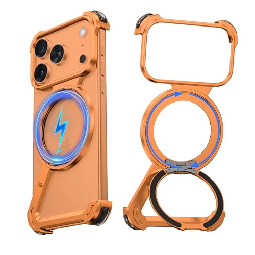Z Shape for iPhone 17 Pro Max, Frameless Case, with 360° Rotating Magnetic Stand, Mobile Phone Case, Thin Aluminium Military Shockproof Protective Case for iPhone 17 Pro Max Bumper Case