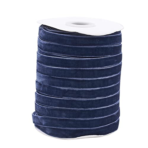 Pandahall 50 Yards Velvet Ribbon 3/8Inch Wide Single Face Velvet Ribbon Roll with Spool for Gift Wrapping Decoration Party Wedding Arts Crafts (Marine Blue)