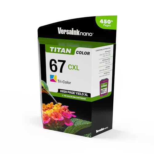 Image of VersaInk-Nano 67 CXL Titan Tri-Color Ink Cartridge Replacement of 67 and 67 XL, Works with DESKJET 2723,2734,2755,2855,4133,4155,4255, Envy 6055,6075,6455,6475