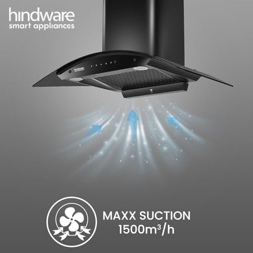 Image of Hindware Smart Appliances | Nadia IN 75 cm Chimney | 1500 CMH |Curved Glass | Filterless | Auto Clean | Touch Control, Motion Sensor | 10 Yrs Warranty on Motor & 2 Yrs on Product (Black)