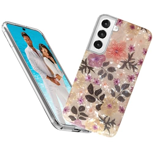 Coque Galaxy S22 à paillettes nacrées et motif floral