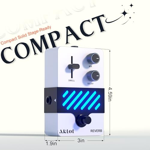 Image of AKLOT Reverb Electric Guitar Pedal: From Subtle Room Ambience to Expansive Hall & Shimmer Tails, Dynamic Touch-Responsive Decay, Mix & Decay Controls, Mini Guitar Pedal with True Bypass, NEON Halo