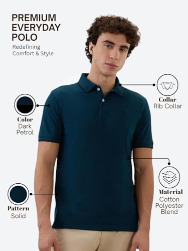 Image of Park Avenue Men Slim Fit Solid Pattern Cotton Polyester Blend Half Sleeve Polo Neck Casual T-Shirt