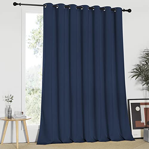 NICETOWN Blackout Wide Sliding Door Curtains - Insulated Noise Reduction Drapes, Privacy Vertical Blind for Living Room & Bedroom (Navy, W100 x L95 inches)