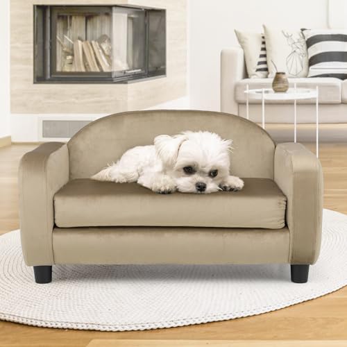 MoNiBloom Sofá para animais de estimação para cães e gatos pequenos, sofá-cama luxuosa de veludo par
