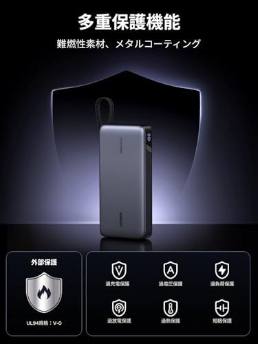 undefined UGREEN モバイルバッテリー PD3.1対応 【165W・25000mAh】 USB-Cケーブル2本内蔵 4ポート 単ポート140W高出力・入力90W対応 パススルー機能 低電流モード搭載 240W USB-Cケーブル付 PSE技術基準適合 MacBook Windows PC iPad Pro iphone17 Galaxy Android スマートフォン ノートPC その他 PB552 の商品画像 9
