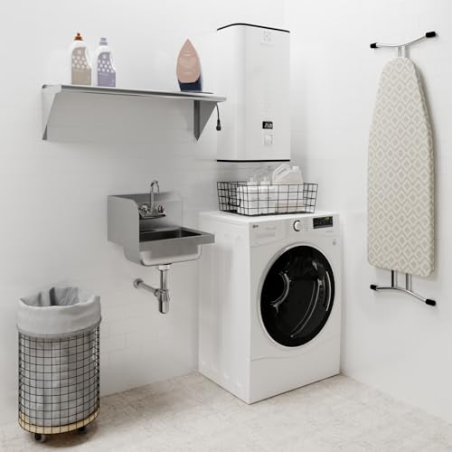 Image of AmGood Stainless Steel Wall Mount Hand Sink with Faucet and Left Sidesplash 17 inch x 15 inch | NSF Commercial Hand Washing Basin For Restaurant, Kitchen and Home | Bowl Size: 10 inch x 14 inch