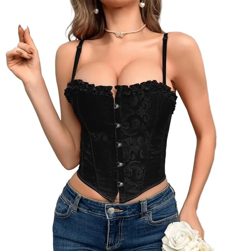 Voenkca Corset Tops for Women Bustier Top (Black, Small)