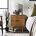 Walker Edison Mid Century Modern Grooved Handle Wood 2-Drawer Nightstand Side Table Bedroom Storage Drawer and Shelf Bedside End Table, 24 Inch, Caramel