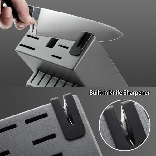 German Stainless Steel Kitchen Knife Block Set with Built-in Sharpener - image 3