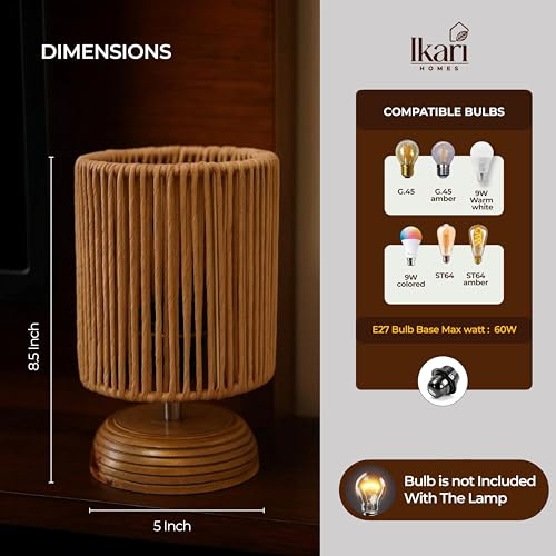 Image of Ikari Homes Boho Reed Table Lamp I Night Lamp for Bedroom Bedside & Center Table Lamp I Warm Ambient Cozy Lamp I Rattan Lamp I Size 21.5 x 12.7 cm - (Bulb Not Included)