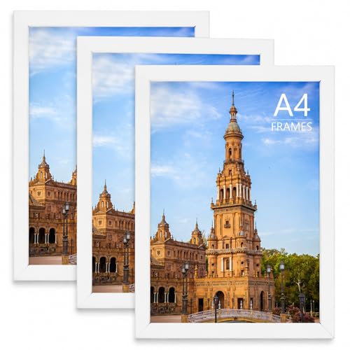 Image of Uhogo White A4 Frame Set of 3, A4 Picture Frames White, Classic Finish