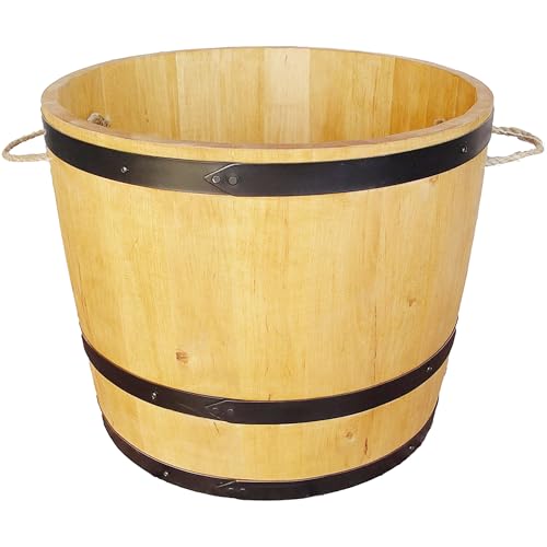 weeco Holzfass als Blumentopf, EIN hölzerner Blumentopf aus einem halben Fass gefertigt. Fassförmiger Topf, Pflanzentopf aus Holz 40x50 cm