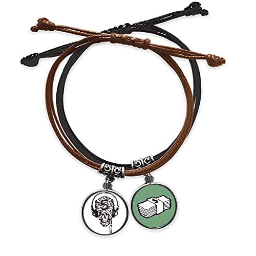 Pulsera de cuero con diseño de calavera musical y cordón ajustable para hombre y mujer