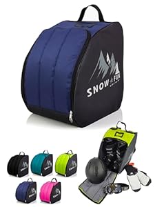 BAMBINIWELT Kinder Skistiefeltasche - Ski-Schuh-Tasche Rucksack m. integrierter Standfläche - Skischuhrucksack aus robustem Cordura - Platz für Boots, Helm, Skibrille & Handschuhe (schwarz/Marine)