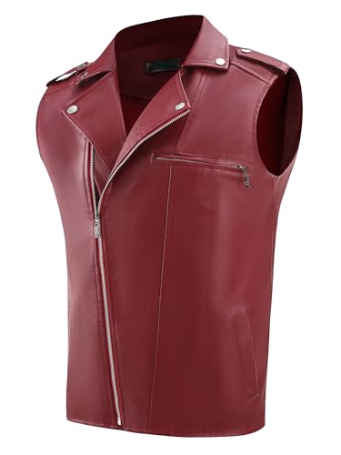 Lars Amadeus Faux Leather Vest for Men's Motorcycle Biker Sleeveless Jacket Zipper Riding PU Vest