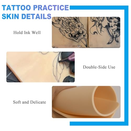 Image of Emalla 305Pcs 3mm Tattoo Skin and Ink Caps Kit Tattoo Supplies for Beginner | 2Pcs Fake Skin Practice and 3Pcs Black Tattoo Ink Cups Holder with 300Pcs Tattoo Ink Caps 100 Small 100 Medium 100 Large