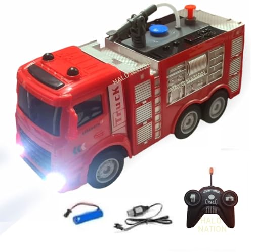 Image of HALO NATION Remote Control Fire Engine With Real Water Spray - 4 Channel RC Truck With Working Head Light, Big Size Remote, Red