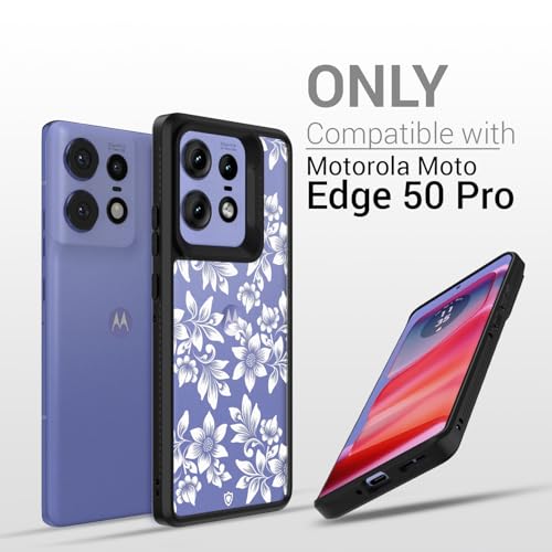 Image of KAPAVER Dazzle Series Back Cover Case for Motorola Edge 50 Pro (TPU+PC) (Floral White-Black)