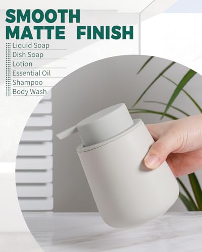 Image of Bosilunlife Soap Dispenser Bathroom - Grey Ceramic Soap Dispenser Lotion Hand Pump Dish Soap Bottle for Kitchen 12oz Refillable Liquid Hand Wash Dispenser for Bathroom