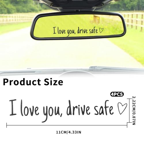 Image of 4X I Love You Drive Safe Mirror Sticker, Cute Car Stickers for Women, Valentine's Day Gift for Her, Drive Safe Car Decals for Rearview Mirror (Black)