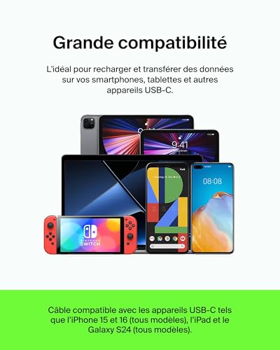 Belkin BoostCharge câble USB-C vers USB-C, câble USB C charge rapide, câble certifié USB-IF pour iPhone 15, Plus, Pro, Pro Max, Samsung Galaxy S24, S23, iPad Pro, Google Pixel, etc., 1 m, blanc