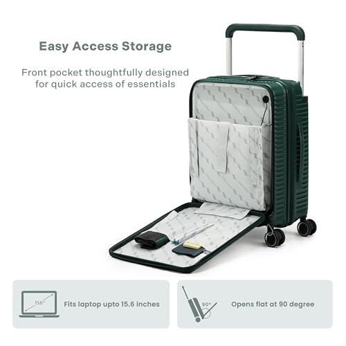 Image of THE ASSEMBLY Polycarbonate Hard-Sided Cabin Spinner Luggage-45 Litres Premium Wide Handle Trolley Bag With In-Built Tsa Lock & Usb Charging Port,55 Cm,Green