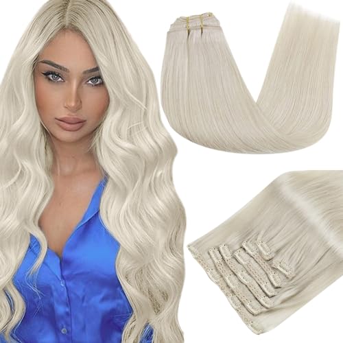 RUNATURE Clip in Hair Extensions Real Human Hair Blonde Hair Extension Clip in Real Hair Extensions Clip in Human Hair 18 Inch 120 Gram #800