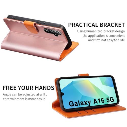 iWEOCO for Samsung A16 5G Case Wallet Genuine Leather Anti-Theft RFID Blocking Stand Strong Magnetic Clasp Closure Cash Credit Card Slots Protective Samsung A16 5G Wallet Case (Rose Gold) by iWEOCO - Image 5