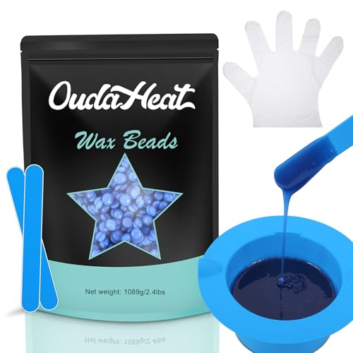 2.4 lb Hard Wax Beads, All-purpose Wax Beans with Silicone Wax Pot for Sensitive Skin, Brazilian Coarse Waxing for Bikini, Face, Eyebrow, Back, Chest, Legs, Armpit, Women Men, Tea Tree