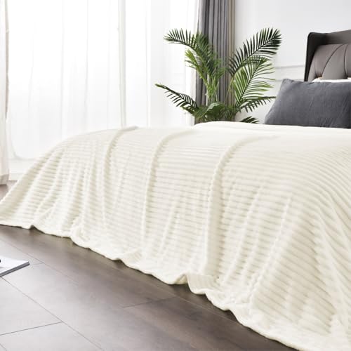 Image of BEDELITE Fleece Throw Blanket for Couch - 3D Ribbed Jacquard Soft and Warm Decorative Fuzzy Blanket - Cozy, Fluffy, Plush Lightweight Cream Throw Blankets for Bed, Sofa, 50x60 inches
