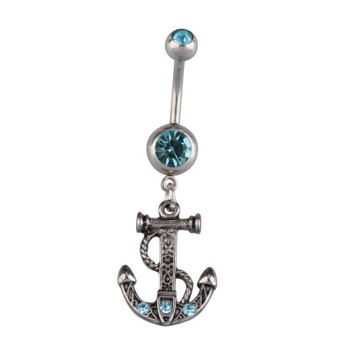 Vktech Body Piercing Anchor Shape Dangle Belly Button Ring Navel Ring Body Jewelry (Water Blue)