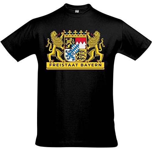 PICSonPAPER Camiseta con Texto Freistaat Bayern Flagge Herren Oktoberfest Negro L