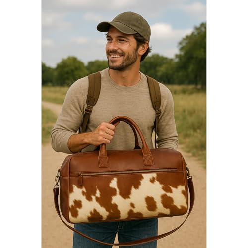 Cowhide Leather Duffel Bag for Men – Gym, Sports, Travel & Weekender Bag with Shoe Compartment, Carry-On Size, Durable Overnight Bag for Men4