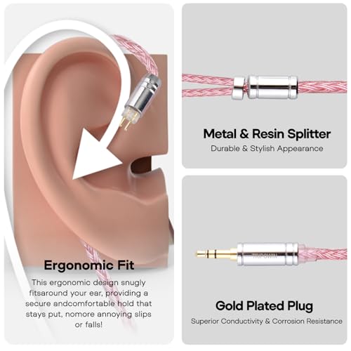 Image of Linsoul Tripowin Zonie 16 Core IEM Cable, Silver Plated Earphone Extention Cable for 7hz Timeless TINHIFI T3 T2 PRO T4 (MMCX, 3.5mm, Pink)