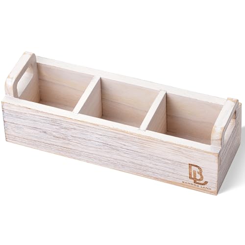 BAMBOO LAND- Wooden Tea Bag Organizer, 3 Slot Small Wooden Tea Bag Holder for Countertop, Small Storage Caddy Box for Tea Packets, Sugar Packet Holder, Kitchen Accessory for Home, Office, Coffee Bar