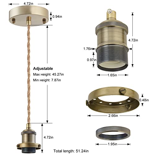Image of Industrial Mini Pendant Light Kit, E26 Socket Pendant Hanging Light, Hemp Rope Vintage Hanging Pendant Light Cord, Adjustable Pendant Lights Ceiling Mount Kitchen Island Farmhouse