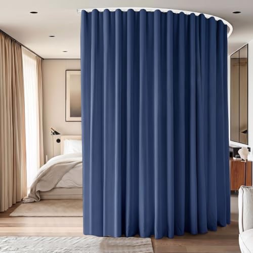 Image of Room Divider Ceiling Mounted Curtains Track Sets Extra Wide Blackout Curtain Flexible Tracks for Bedroom Office Privacy Partition Separator, Navy, W 15 x H 9ft