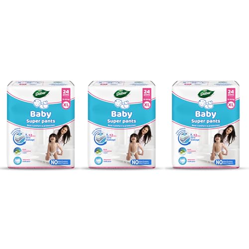 Dabur Baby Super Pants - XL (72 Pieces) | 12-18 kg | Insta-Absorb Technology | Diapers Infused with Aloe Vera, Shea Butter & Vitamin E | No Added Parabens, Added Fragrances (Pack of 3) (B0D96B4VBX) Amazon Price History, Amazon Price Tracker