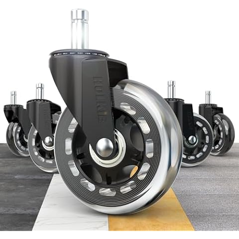 HOLKIE Office Chair Wheels 11x22mm Transparent 3 Inch Desk Roller Blade Caster Replacement for Office, Rubber Rolling Wheels-Set of 5 for Hardwood Floors Gaming Chair Wheels Smooth & Silence Gliding Cover
