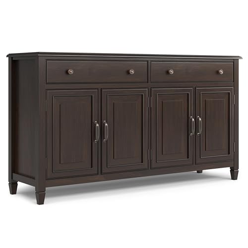 SIMPLIHOME Connaught Buffet - 67 inch Wide Solid Wood 4 Door Sideboard Cabinet in Dark Chestnut Brown Traditional Dining Room Storage for Kitchen or Living Room with 2 Drawers and Adjustable Shelves