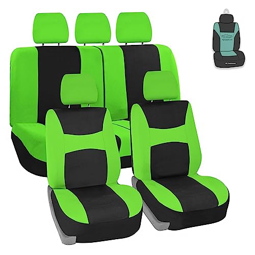 Image of FH Group Car Seat Cover Light Breezy Green Seat Cover Flat Foam Padding Cloth Full Set Automotive Seat Covers, Airbag Compatible & Split Rear Universal Fit Interior Accessories for Cars Trucks and SUV